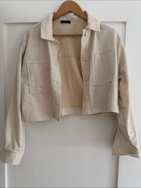 Halogen Light Cream Cropped Jean Jacket